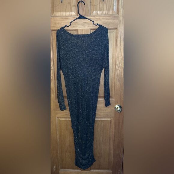 Michael Stars Womens Size Small Black & Gold Metallic Ruched Sides Bodycon Dress - Picture 4 of 4